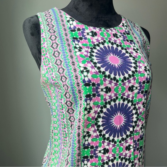 London Times Pink and Green Geometric Midi Dress - Picture 3 of 9